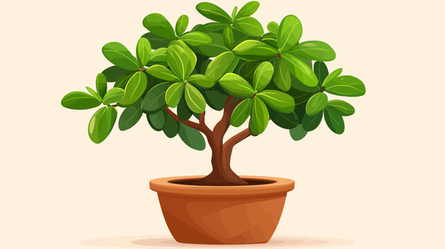 An illustrated potted tree with lush green leaves and a sturdy brown trunk dark