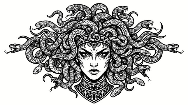 Medusa mythological creature with snakes.