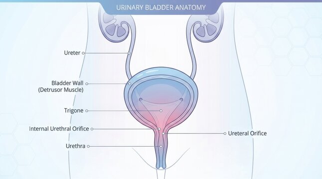 Detailed illustration of the human urinary bladder anatomy and its components