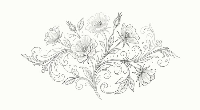 Elegant floral composition with anemone flowers and decorative swirls