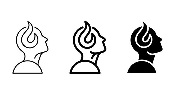 Devil Head Icons, Demon Profile Silhouettes, Evil Human Symbol Vector Set, Dark Character Graphics