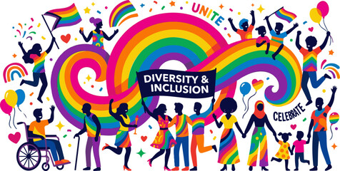 Fototapeta premium Unity Celebration with Rainbow and Diverse Community