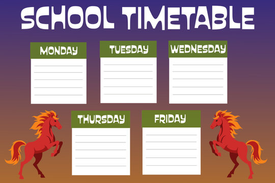 School timetable template with weekdays from Monday to Friday 