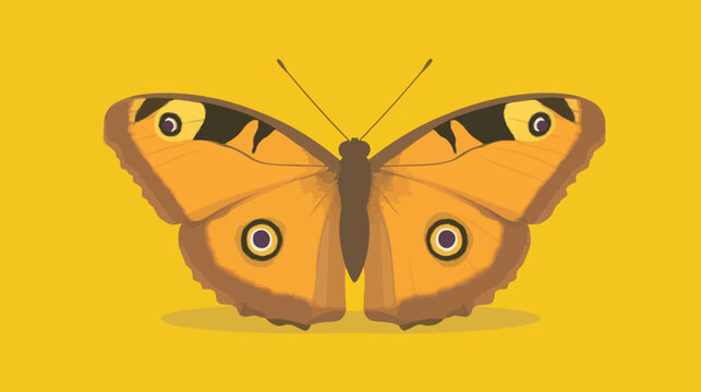Symmetric orange butterfly with black margins on a sunny yellow background, bold