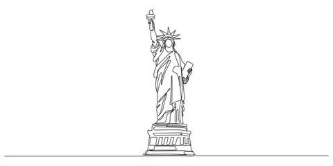 Continuous line drawing of american independence day or statue of liberty,Continuous One Line Drawing of Statue of Liberty, American Independence Day, USA Freedom and Patriotism Concept Illustration © Main