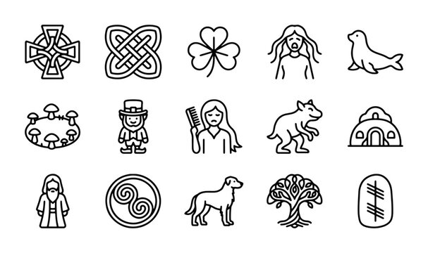 Celtic Icons Set: Mythology, Folklore, Symbols, and Nature Elements