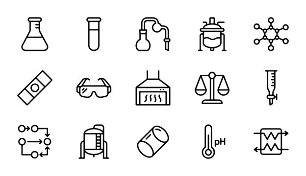 Chemistry Lab Icons, Science Equipment Vector Set, Laboratory Glassware & Tools