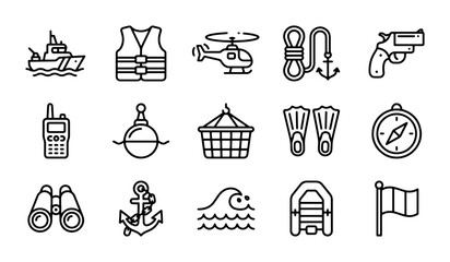 Nautical Icons Set: Marine, Boating, and Water Sports Vector Graphics © MD
