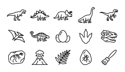 Dinosaur Icons Set, Prehistoric Creatures Vector Graphics, Fossil Elements Collection © Arif