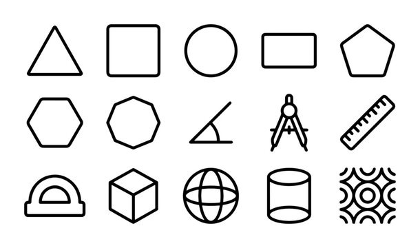 Geometric Shapes Collection, Math Symbols, Icons Set, Vector Graphics for Education and Design