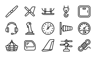 Aviation Icons Set: Aircraft Parts, Instruments, and Equipment Vector Graphics © Ahmed