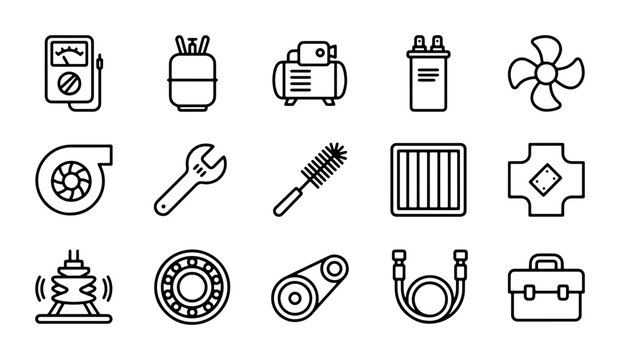 Automotive Repair Icons Set, Mechanical Tools Vector Graphics, Vehicle Maintenance Symbols Collection