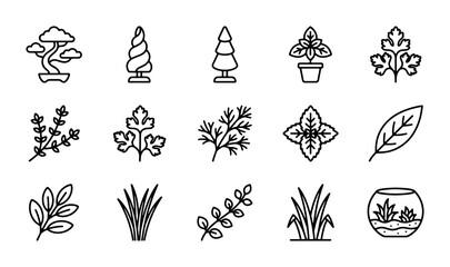 Nature Icons Set: Botanical Plants, Trees, and Leaves Vector Graphics for Organic Design © Siam