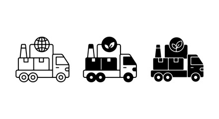 Eco-friendly industrial truck icons, green logistics vehicle set, sustainable transport vector graphics © MdJahid