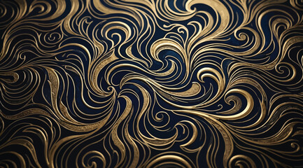 Fototapeta premium Abstract golden swirl pattern on dark background