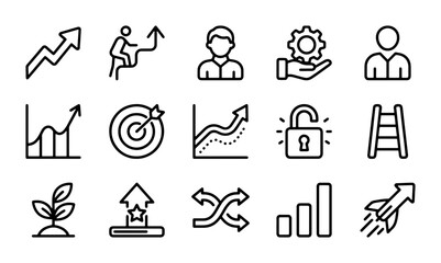 Fototapeta premium Business Growth Icons Set, Success Strategy Icons, Career Development Icons, Vector Icons