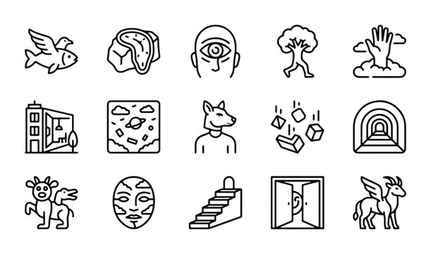 Surreal Icons Set: Mythical Creatures, Abstract Concepts, Esoteric Symbols, Vector Art
