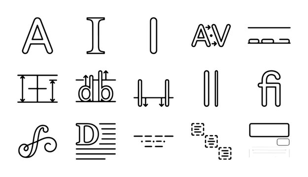 Typography Icons Set: Ligatures, Glyphs, Symbols, and Text Formatting Tools