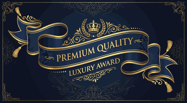 Premium quality luxury award banner with gold crown and ornate frame, royal vintage style emblem