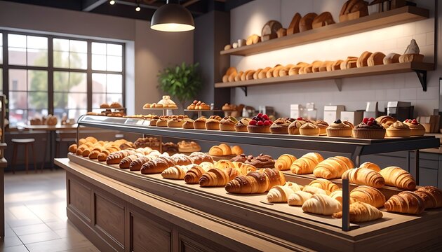 A bakery display case filled with various types of bread and pastries (1)