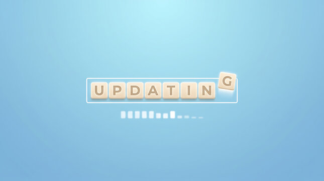 Plastic letter tiles spelling out a word on a digital loading bar in this studio photo