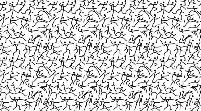 Seamless pattern with abstract stick figure people