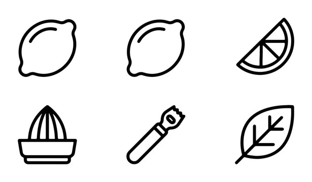 Citrus Icons: Lemon, Lime, Zester, Juicer, Leaf Vector Set for Food and Drink Graphics