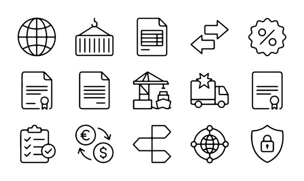 Logistics Icons Set: Shipping, Delivery, Global Trade, Finance, and Business Icons
