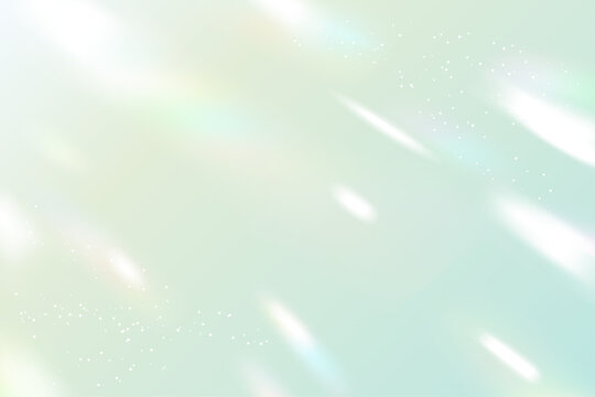Green prism refraction light overlay effect. Holographic green glow, iridescent light leak, lens flare texture background. Abstract sparkling prism gradient design element