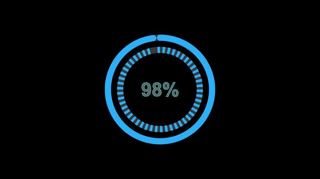 glowing circle loading bar icon animation 1 to 100  on black background