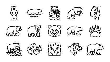 Bear Icons Set, Wildlife Vector Graphics, Cute Panda and Grizzly Illustrations, Animal Line Art Collection © Ajadul