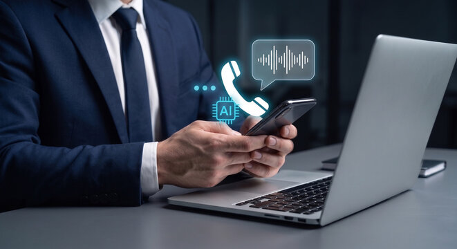 AI Voice Assistant Calling Software on Smartphone Cellular Connection Network with Digital Support Agent Intelligent Voice System and Modern Audio Communication