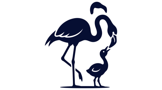 Flamingo mother feeding chick in nurturing pose icon