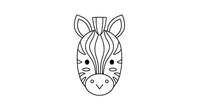 Cute cartoon zebra head outline, simple line drawing, isolated on white background