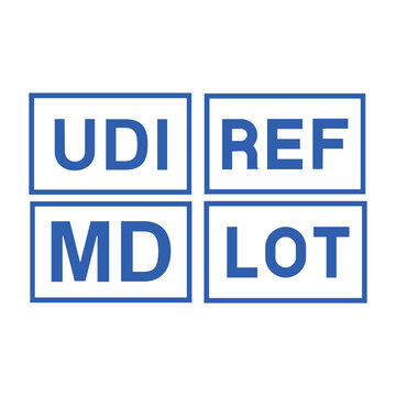  UDI REF MD LOT medical device identification label for healthcare product traceability, regulatory compliance, and supply chain documentation