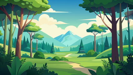 Obraz premium Vector, landscape, nature, illustration, grass, lawn, turf, greenery, meadow, summer, summertime, warm season, sunny season, park, garden, recreation area, green belt, green space