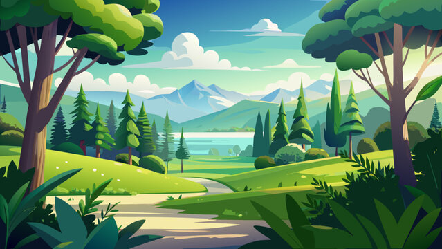 Vector, landscape, nature, illustration, grass, lawn, turf, greenery, meadow, summer, summertime, warm season, sunny season, park, garden, recreation area, green belt, green space