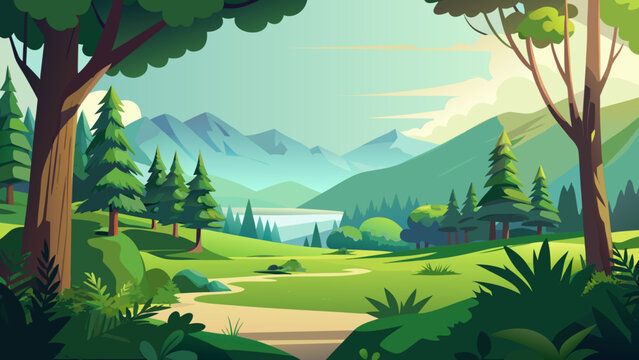 Vector, landscape, nature, illustration, grass, lawn, turf, greenery, meadow, summer, summertime, warm season, sunny season, park, garden, recreation area, green belt, green space