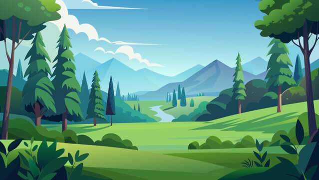 Vector, landscape, nature, illustration, grass, lawn, turf, greenery, meadow, summer, summertime, warm season, sunny season, park, garden, recreation area, green belt, green space