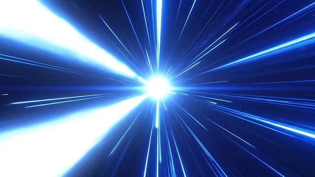 A bright blue light streaks through a dark cosmic void space