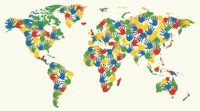 World Map Drawn With Child Handprints