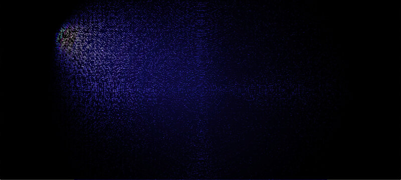 Abstract Data Flow concept with glowing neon pixel on technology blue background binary code background