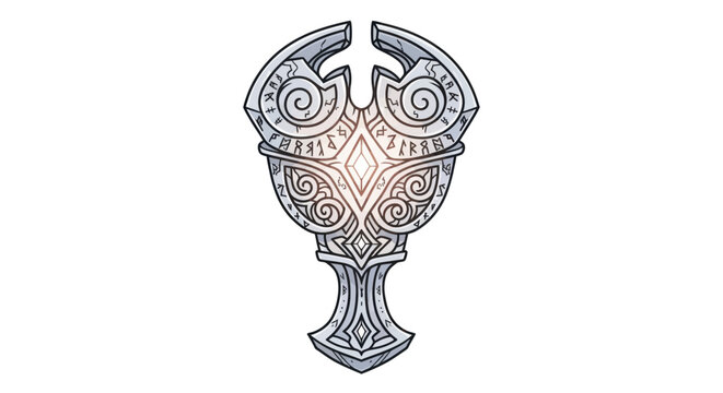Mystical ancient chalice with glowing gem and runic symbols, fantasy artifact