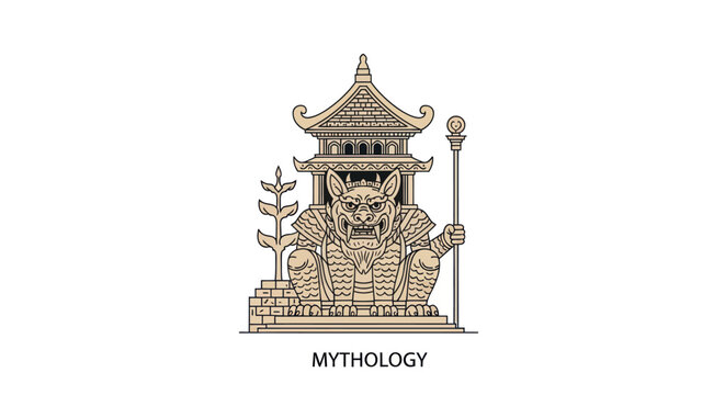 Mythological Creature Statue Guardian Temple Gate Ancient Asian Architecture