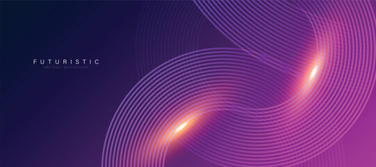 Fototapeta premium Abstract background with purple concentric rings and bright light effects.