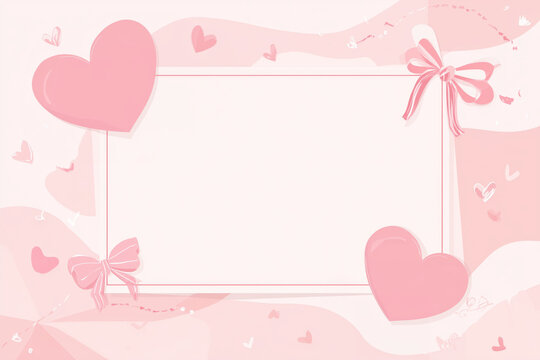 Pink romantic frame with hearts and bows