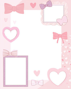 Pink photo collage template with hearts and bows