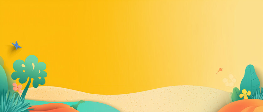 Yellow kids background with trees and hills