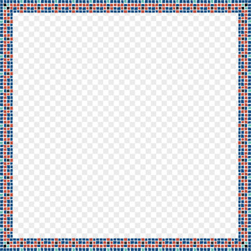 Mosaic frame border with blue, red, and green tiles for photo or text