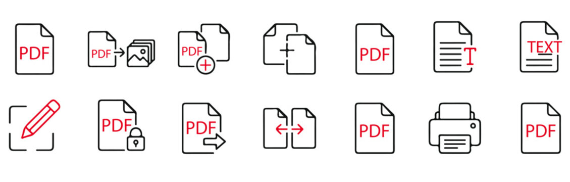 PDF File Format Icons Set PDF File Download Symbols Format For Texts Images Vector Images Videos Interactive Forms Stock Vector PDF Icon Vector Illustration Document Text Symbol Web Format Information